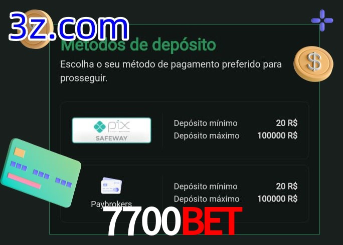 O cassino 7700Bet oferece uma grande variedade de métodos de pagamento